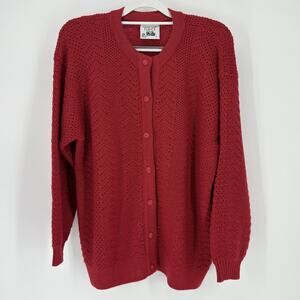 Vintage Flinders Island Fleece Sweater Large Red Knit Cardigan Grandpacore